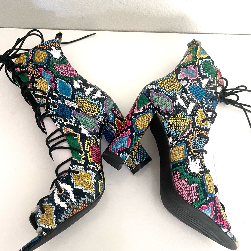 LILIANA Sage lace up chunky heel multicolor snake print heeled sandal size 10 - Picture 9 of 11
